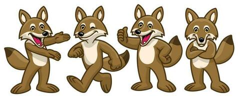 set of cartoon coyote mascot character vector