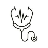 Stethoscope Line Icon. Heart Illness Diagnosis Medical Tool Pictogram. Doctor's Instrument for Pulse Examination Outline Icon. Medic Equipment Symbol. Editable Stroke. Isolated Vector Illustration.