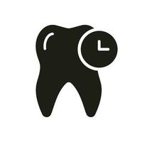 Tooth with Clock, Orthodontic Dentist Appointment Silhouette Icon. Time to Check Dental Health Glyph Pictogram. Dental Treatment Schedule Solid Sign. Dentistry Symbol. Isolated Vector Illustration.