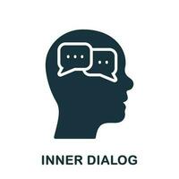 Inner Dialog in Human Head Silhouette Icon. Dialog with Yourself, Personality Cognition Glyph Pictogram. Internal Conversation Solid Sign. Intellectual Process Symbol. Isolated Vector Illustration.