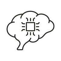 Human Brain and Network Chip Technology Linear Pictogram. AI, Innovation Neuroscience Concept Outline Icon. Artificial Intelligence Line Icon. Editable Stroke. Isolated Vector Illustration.
