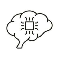 Human Brain and Network Chip Technology Linear Pictogram. AI, Innovation Neuroscience Concept Outline Icon. Artificial Intelligence Line Icon. Editable Stroke. Isolated Vector Illustration.