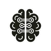 Creative Network Black Silhouette Icon. Human Brain with Circuit, Digital Technology Concept. Artificial Intelligence Glyph Symbol. Tech Science Solid Pictogram. Isolated Vector Illustration.