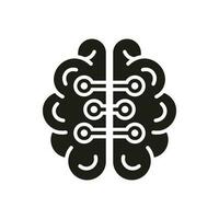 Creative Network Black Silhouette Icon. Human Brain with Circuit, Digital Technology Concept. Artificial Intelligence Glyph Symbol. Tech Science Solid Pictogram. Isolated Vector Illustration.