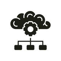 Data Science, Artificial Intelligence Solid Pictogram. AI Smart Technology Glyph Symbol on White Background. Human Brain Digital Cloud Black Silhouette Icon. Isolated Vector Illustration.