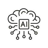 Artificial Intelligence Symbol on White Background. Human Brain with Circuit. Digital Technology Concept Black Line Icon. Tech Science Linear Pictogram. Editable Stroke. Isolated Vector Illustration.