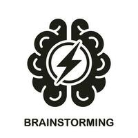 Intellectual Process Symbol, Brainstorm Glyph Pictogram. Human Brain with Lightning, Brainstorming Concept Silhouette Icon. Think About Creative Idea Solid Sign. Isolated Vector Illustration.