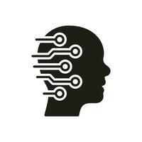 Tech Science Innovation Solid Symbol on White Background. Human Head with Circuit Black Silhouette Icon, Digital Technology and Artificial Intelligence Concept. Isolated Vector Illustration.