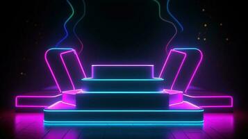 3D abstract background. Neon glowing podium. Empty scene for product presentation. photo