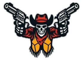 skull cowboy bandit aiming the guns in e-sport logo style vector