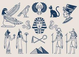 Set of Black and white Style of Ancient egyptian Objects vector