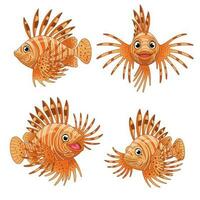 Cartoon Set of Cute Lionfish in various poses vector