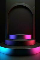 Abstract round podium illuminated with neon light. Award ceremony concept. Stage backdrop. Vector illustration photo