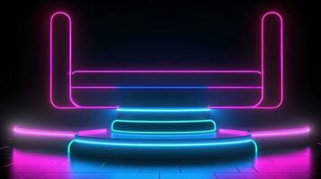 3D abstract background. Neon glowing podium. Empty scene for product presentation. photo