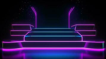 3D abstract background. Neon glowing podium. Empty scene for product presentation. photo