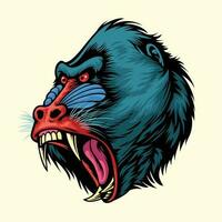 enojado mano dibujado de mandril mono cabeza vector