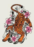 Tiger Vintage Tattoo design drawing vector