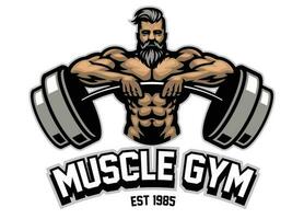 Bearded Powerlifter Muscle Man Mascot Logo vector