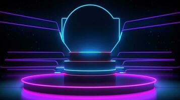 3D abstract background. Neon glowing podium. Empty scene for product presentation. photo
