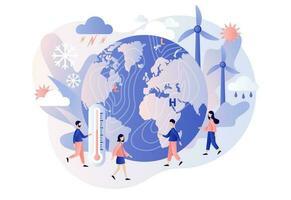 World Meteorological day. Tiny people meteorologists studying and researching weather and climate condition. Meteorology science. Modern flat cartoon style. Vector illustration on white background