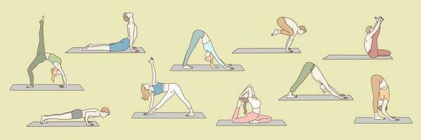 Set of people doing yoga concept vector