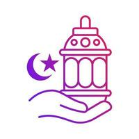 hand giving decorative lampion islamic gradient outline icon vector illustration