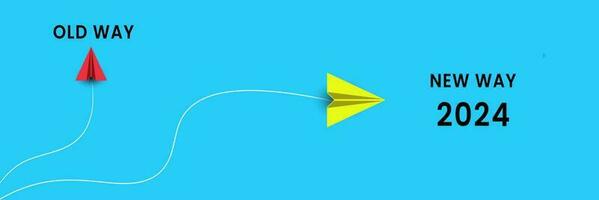 Red plane is flying to the old way, yellow paper plane is flying to the new way. changing path idea. Different thinking, Business leader, personality development idea concept. vector