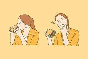 Fast food addiction, unhealthy food concept vector