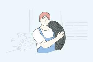 Auto mechanic, repairman, transport maintenance service concept vector