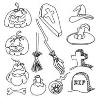 Set of halloween design elements line vector