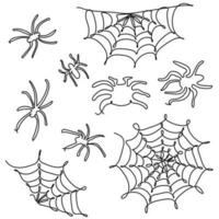 Continuous one line drawing of Spiders and spider webs vector