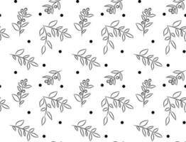 Seamless pattern of hand-drawn twigs and polka dots vector