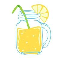 Glass jar with lemonade and lemon slice. Summer drink vector