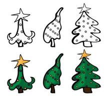 Set of Christmas tree in doodle style vector