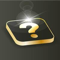 Golden Isometric Question icon. Ask Question symbol button on a black background. 3d Vector