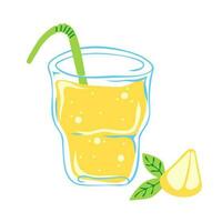 Glass of lemonade with lemon slice vector