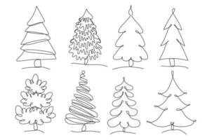 Christmas trees one line art illustration vector