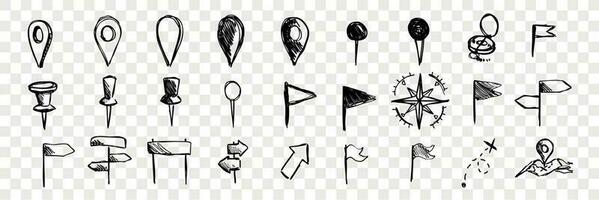 Hand drawn logistic navigation icons, doodle set collection vector