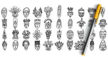 Masks doodle set vector