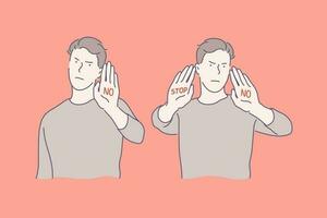 Sign language, stop and no gestures, negative emotions concept vector