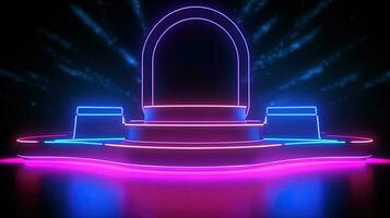 3D abstract background. Neon glowing podium. Empty scene for product presentation. photo