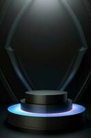 Abstract round podium illuminated with neon light. Award ceremony concept. Stage backdrop. Vector illustration photo