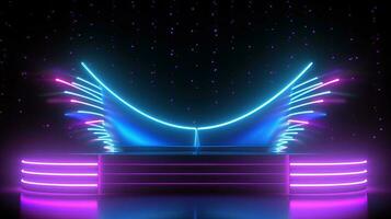 3D abstract background. Neon glowing podium. Empty scene for product presentation. photo