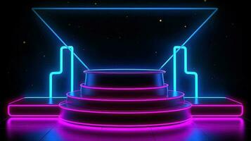 3D abstract background. Neon glowing podium. Empty scene for product presentation. photo