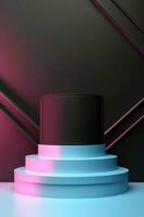 Abstract round podium illuminated with neon light. Award ceremony concept. Stage backdrop. Vector illustration photo