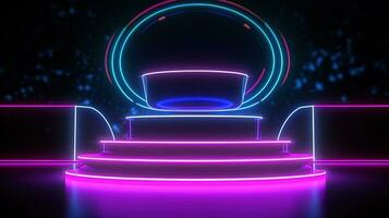 3D abstract background. Neon glowing podium. Empty scene for product presentation. photo