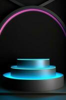 Abstract round podium illuminated with neon light. Award ceremony concept. Stage backdrop. Vector illustration photo