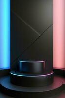 Abstract round podium illuminated with neon light. Award ceremony concept. Stage backdrop. Vector illustration photo