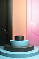 Abstract round podium illuminated with neon light. Award ceremony concept. Stage backdrop. Vector illustration photo