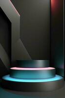 Abstract round podium illuminated with neon light. Award ceremony concept. Stage backdrop. Vector illustration photo